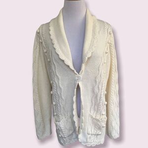 Vintage Cream Cable Knit Shawl Collar Cardigan